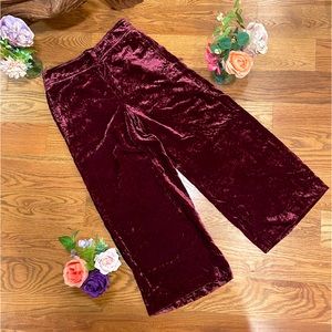 🪴✨Madewell High-Waisted,Cropped Wide Leg Pants in Merlot Crushed Velvet Size S